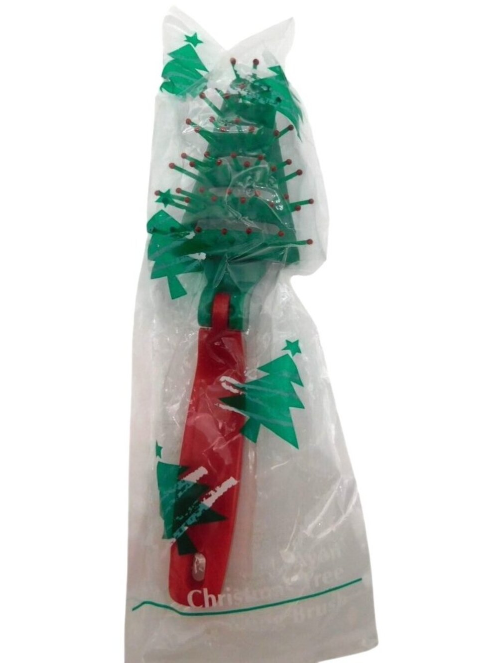 Avon Christmas Tree Folding Hair Brush 1994 Green Red Vintage New Sealed 8"